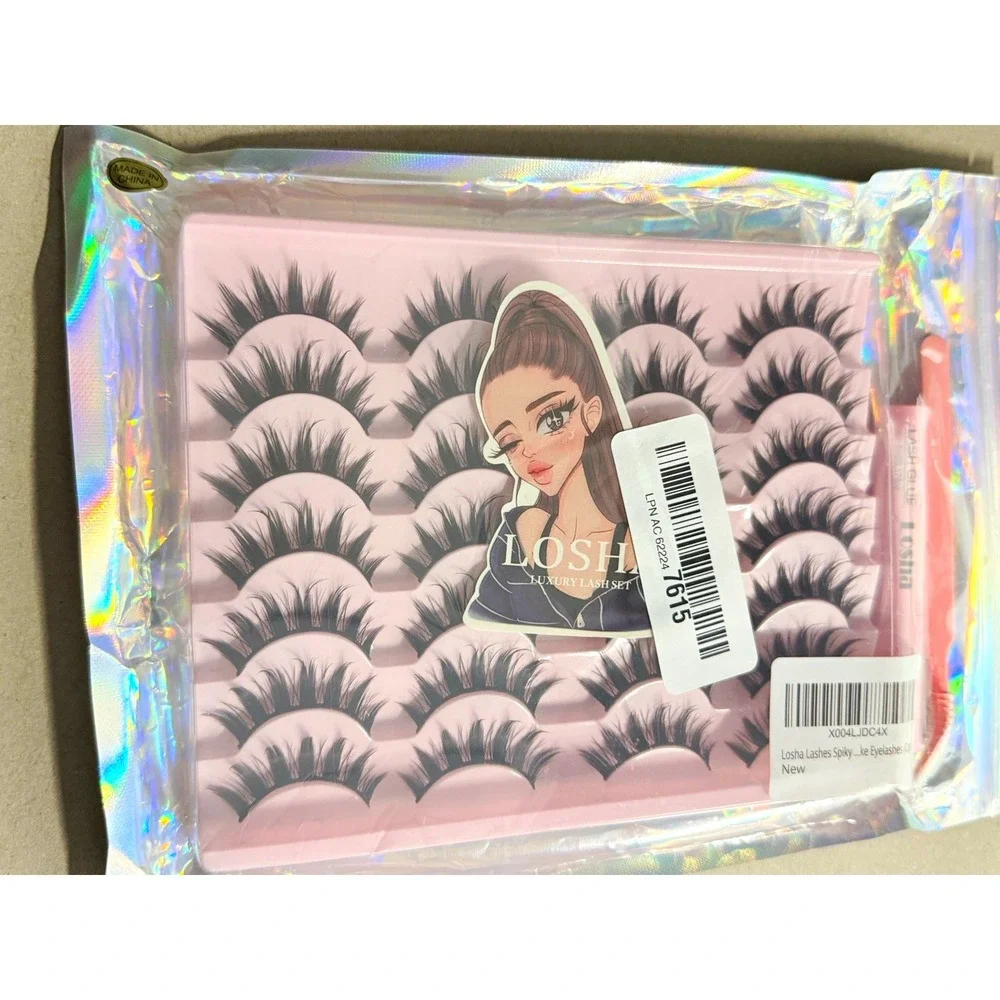 Losha Luxury Lashes Black Strip Eyelashes + Liquid Glue 5ml, Reusable